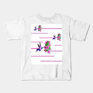 Hummingbirds and pink flowers on white Kids T-Shirt